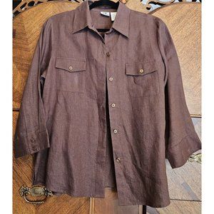 CB Carry BACK Chocolate Brown 100% Linen Size 10 Blouse